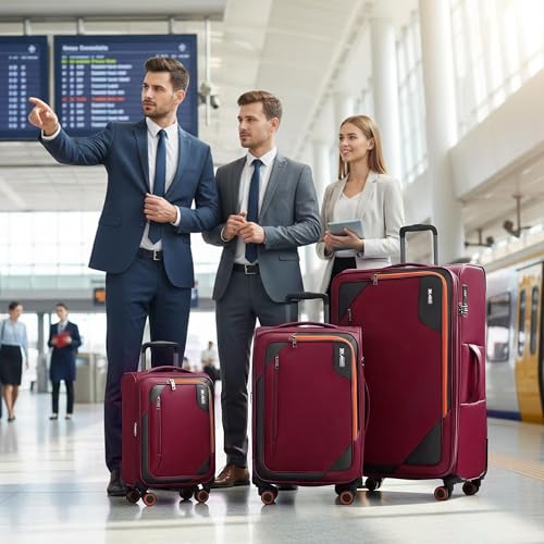 3-Piece Softside Expandable Luggage Set w/Front Open Pocket - color: Burgundy, size: 3-Piece Set (22"/28"/32'')