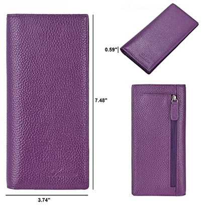 Lavemi Ultra Slim Thin Leather Women Wallet RFID Blocking Credit Card Holder Bifold Long Ladies Billfold - color: 2- Violet