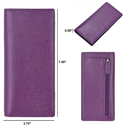 Lavemi Ultra Slim Thin Leather Women Wallet RFID Blocking Credit Card Holder Bifold Long Ladies Billfold - color: 2- Violet