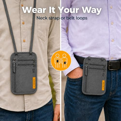 VENTURE 4TH Slim Neck Wallet, RFID Blocking Passport Holder - Gray - color: Gray