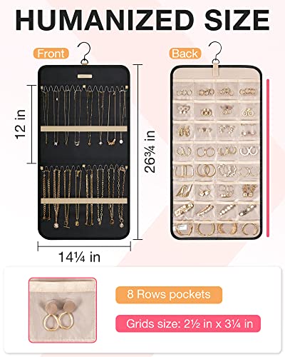 BAGSMART Hanging Jewelry Organizer Necklace/Earring/Ring 2-Sided M Black - color: Black, size: Medium