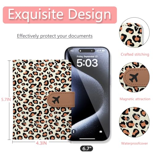 Passport Holder, Cute Travel Wallet Cover with RFID Blocking,Leopard - color: J-Leopard