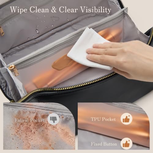 SHOWKOO Cosmetic Bag for Women, WideOpen Travel Makeup Bag with Compartment - color: Black
