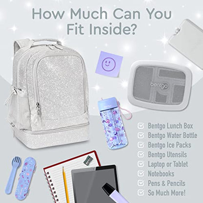 Bentgo Kids 2-in-1 Backpack & Insulated Lunch Bag with Padded Straps - color: Glitter Edition - Silver, size: Kids Large