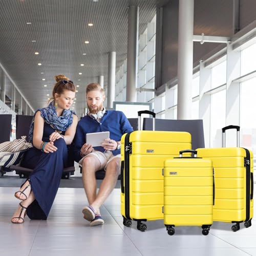 KEYTANG Explorer Lightweight Hardshell 20% Expandable 3-Piece Luggage Set with TSA Lock, Double Spinner Wheels, and Carry-On Suitcase,Yellow - color: Yellow, size: 001-3PCS
