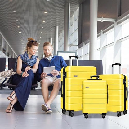 KEYTANG Explorer Lightweight Hardshell 20% Expandable 3-Piece Luggage Set with TSA Lock, Double Spinner Wheels, and Carry-On Suitcase,Yellow - color: Yellow, size: 001-3PCS