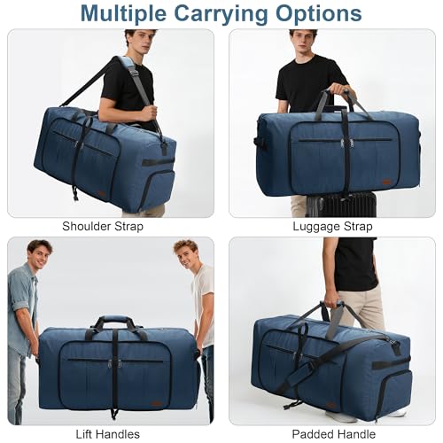 120L Extra Large Foldable Duffle Bag for Travel with Shoe Compartment - color: Dark Blue, size: 120L