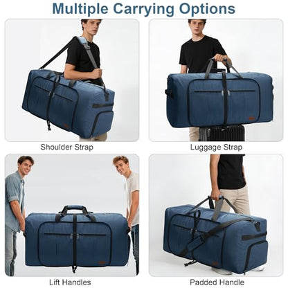 120L Extra Large Foldable Duffle Bag for Travel with Shoe Compartment - color: Dark Blue, size: 120L