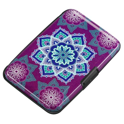 ELFISH RFID Aluminum Wallet Credit Card Protector Case Holder for Men Women - color: Purple flower