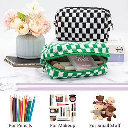 PAZIMIIK Checkered Makeup Bag for Purse, Small Travel Cosmetic Pouch,Green - color: Green