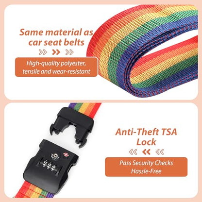 TSA Approved Luggage Straps with Combination Lock, Cross Rainbow - color: Cross Rainbow