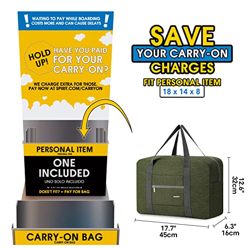 Narway Personal Item Travel Bag, Foldable Carry on Duffle Bag for Women Men - color: AA-Thick Army Green