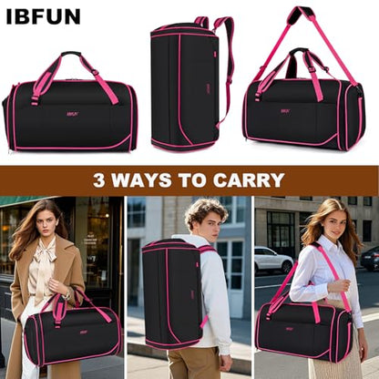 Convertible Garment Bag for Travel, 4-in-1 Backpack for Women Men, 3pcs 50L - color: C-Black Red