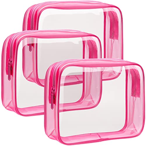 F-color TSA Approved Toiletry Bag - Clear Makeup Bag, 3 Pack, Rose Red - color: Rose Red, size: TSA Carry-on Series (3 Medium)