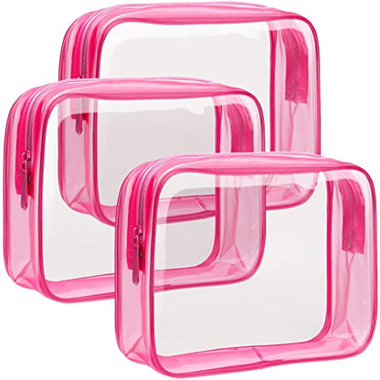 F-color TSA Approved Toiletry Bag - Clear Makeup Bag, 3 Pack, Rose Red - color: Rose Red, size: TSA Carry-on Series (3 Medium)