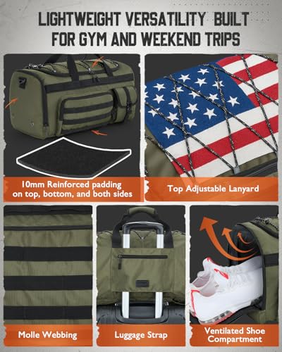 Gonex 45L 3-in-1 Duffel Bag for Gym & Travel - color: Army Green, size: 45L