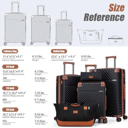 Cosbarn Luggage Sets 5 Pcs Suitcases with Wheels, 20"/24"/28",Black - color: Black, size: 5 Piece Sets (20/24/28/Db/Tb)