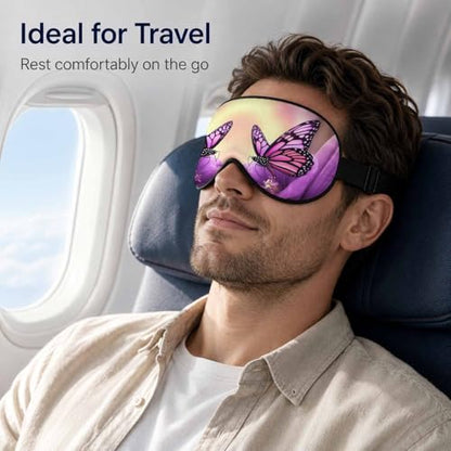 Silk Sleeping Eye Mask for Men Women Butterfly Purple Flowers Soft Adjustable Night Sleep Mask for Travel, Home, Office - color: Butterfly