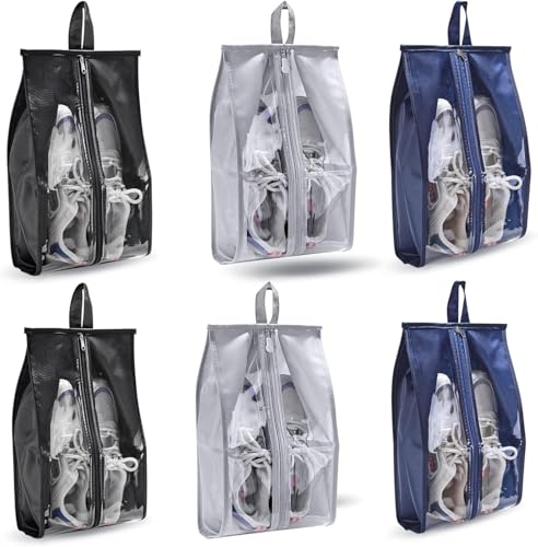 6 Pack Waterproof Travel Shoe Bags, Random Color Pouches