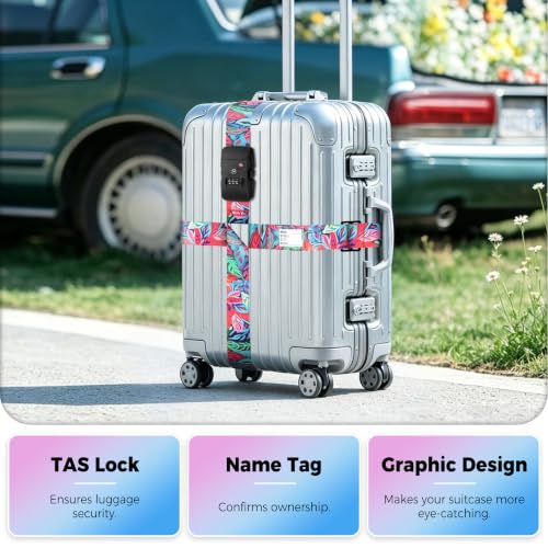 Veki Cross Luggage Straps, TSA Approved with Lock, Colorful Leaf, 1pc - color: Cross Colorful Leaf