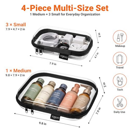 YQBRAO 4-Piece Clear Hard Shell Zipper Case Set, 1M 3S, Black - color: Black, size: M+3S