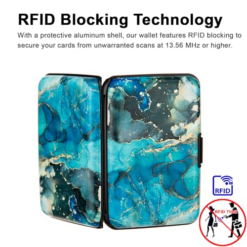 Credit Card Holder Small RFID Blocking Wallet Business Metal Slim Mini Aluminum Hard Case for Women Men - color: Fluid Art