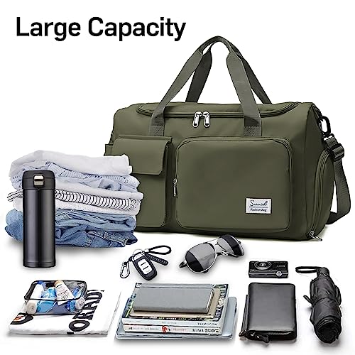 Suruid Gym Bag with Shoe Compartment, Sports Duffle Bag for Women, Agreen - color: Olive Green