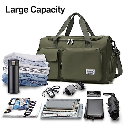 Suruid Gym Bag with Shoe Compartment, Sports Duffle Bag for Women, Agreen - color: Olive Green