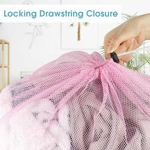 2 Pack Mesh Laundry Bags 23x34 Inch Drawstring Locking for Travel Home - color: Pink