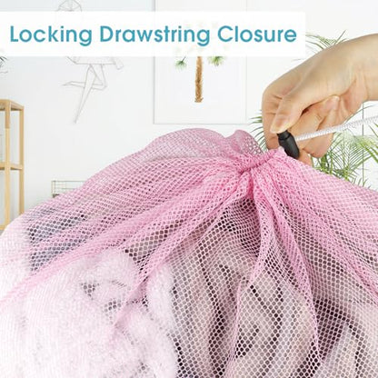 2 Pack Mesh Laundry Bags 23x34 Inch Drawstring Locking for Travel Home - color: Pink