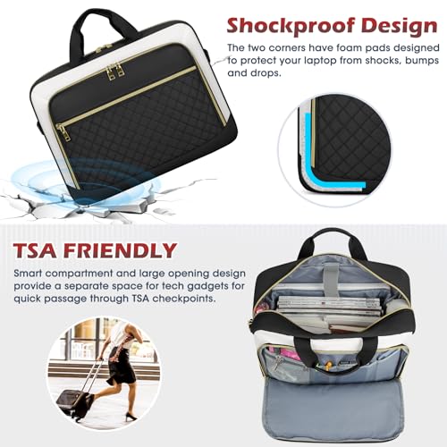 NEWHEY Laptop Bag 17.3 Inch Laptop Briefcase for Women Large Computer Bag - color: Black&beige, size: 17 inch