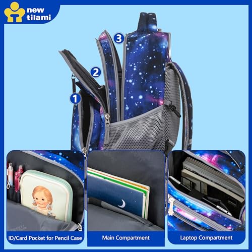 NEW TILAMI 18 Inch Rolling Backpack with Lunch Bag for Girls Boys School - color: Deep Space