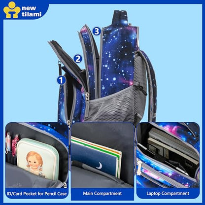 NEW TILAMI 18 Inch Rolling Backpack with Lunch Bag for Girls Boys School - color: Deep Space