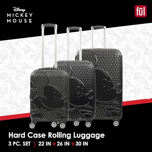 FUL Disney Mickey Mouse 3 Piece Rolling Luggage Set, Black - color: Mickey Mouse - Black, size: 22/26/30 Inch