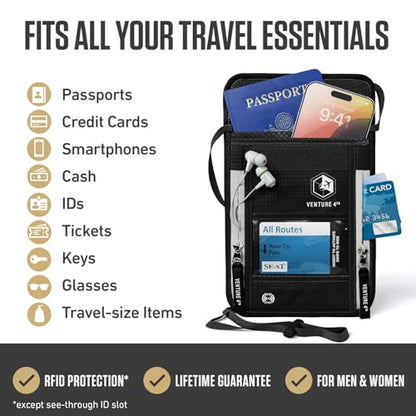 VENTURE 4TH Travel Neck Wallet, RFID Blocking Passport Holder - Black - color: Black