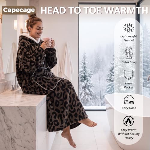 Capecage Long Wearable Blanket Hoodie with Big Pocket,Gift for Women or Men - color: Brown Leopard Print