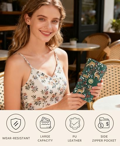 GIANCOMICS Cute Womens Wallet RFID, Flower Forest Credit Card Holder Bifold - color: Cute Deer