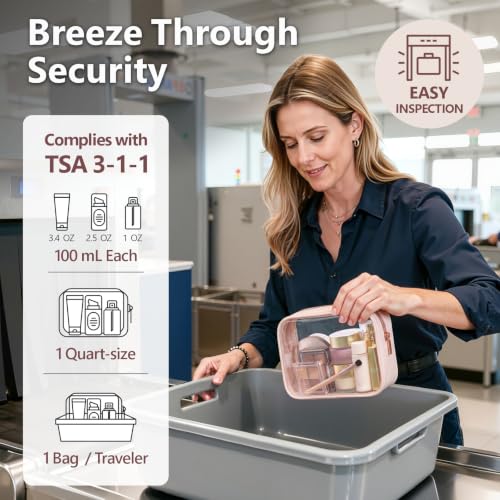 PACKISM TSA Approved Toiletry Bag - Clear Makeup Bag for Travel, Nude Pink - color: Beauty Nude Pink, size: Medium Set