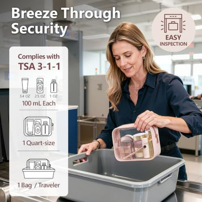 PACKISM TSA Approved Toiletry Bag - Clear Makeup Bag for Travel, Nude Pink - color: Beauty Nude Pink, size: Medium Set