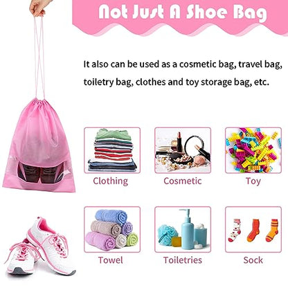 Pink Travel Shoe Bags - 10 Pcs Non-Woven Packing Bags with Clear Window - color: Pink, style: 10 Pack