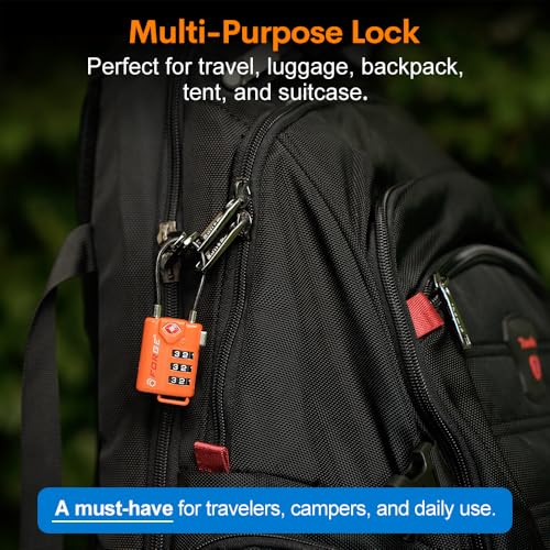 TSA Approved Cable Luggage Locks, Re-settable Combination with Alloy Body, Orange 4 Locks. - color: Orange 4 Pack