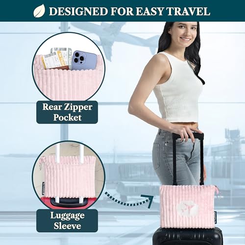 PAVILIA Travel Blanket Pillow, Soft Ribbed Fleece Airplane Blanket, Pink - color: Pink