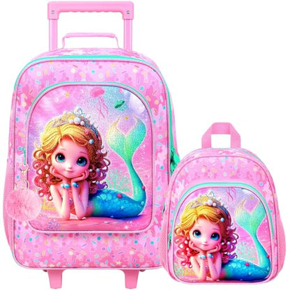 Kids Luggage Set for Girls, 18" Carry-on Suitcase 2PCS Mermaid Pink - color: Mermaid Pink
