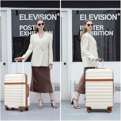 Kono Checked Luggage 24in Expandable Spinner TSA Lock ABS+PC Cream - color: Cream White, size: Checked-medium 24-inch