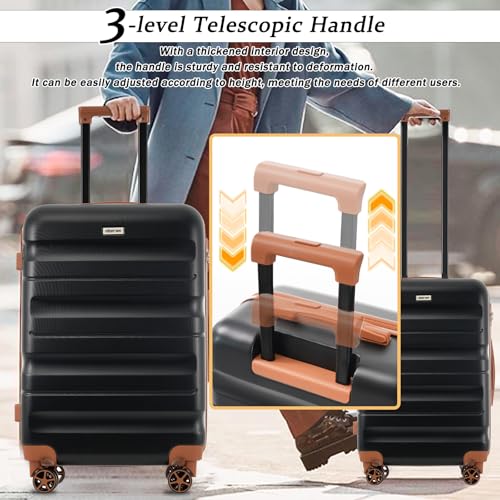 Merax Luggage Set 6 Piece, Hardshell Spinner Suitcases for Family Trips - color: Black Brown, style: 6-piece Set