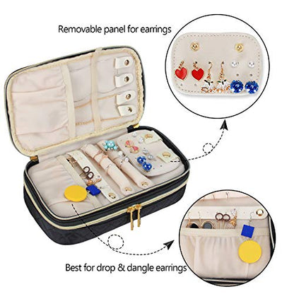 Teamoy Travel Jewelry Case Organizer Storage Box for Women, Quilted Black - color: Black Quilted