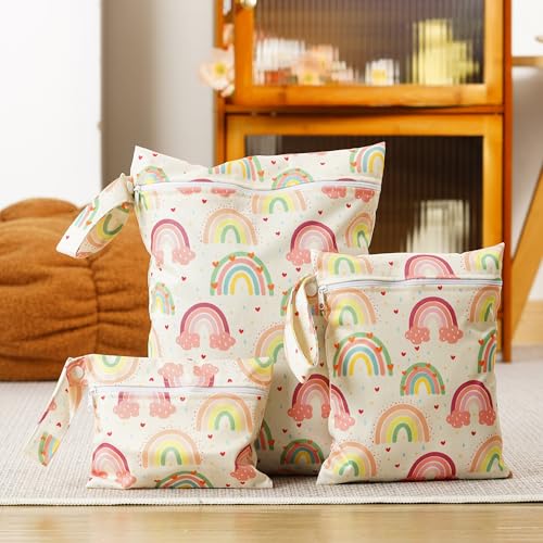 Happy Flute 3 Set Wet Bag Storage Bag Zipper Waterproof Washable - color: Rainbow2