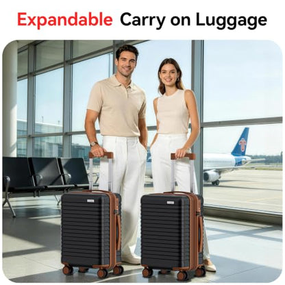 Carry On Luggage, Expandable Suitcase, PC, Black and Brown, 20 in - color: Black+Brown, size: 20in