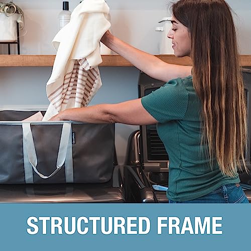CleverMade Collapsible Fabric Laundry Baskets - Foldable Pop Up Storage Container Organizer Bags - Large Rectangular Space Saving Clothes Hamper Tote with Carry Handles, Pack of 2, Denim - color: Denim Gray
