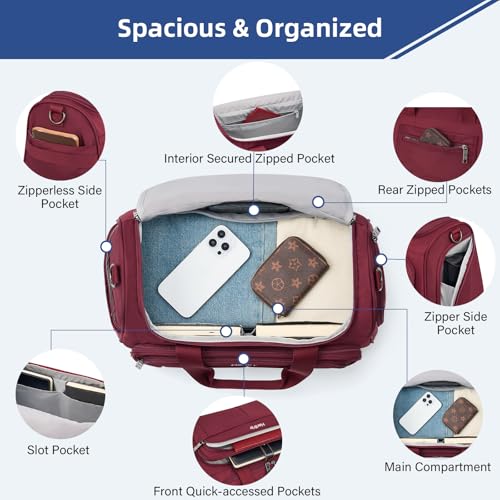 HanTrip 16 Inch Under Seat Carry On Duffle Bag for Airplanes, Burgundy - color: Burgundy, size: Carry-on 16.5-Inch